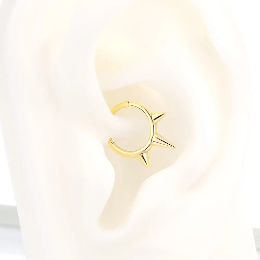 14K Solid Gold 16G Triple Spikes Hinged Septum Ring