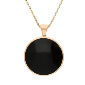 18ct Rose Gold Blue John Whitby Jet Large Double Sided Round Fob Necklace