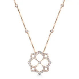 18ct Rose Gold Round Brilliant Cut Diamond Open Flower Pendant