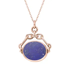 18ct Rose Gold Whitby Jet Lapis Lazuli Double Sided Swivel Fob Necklace
