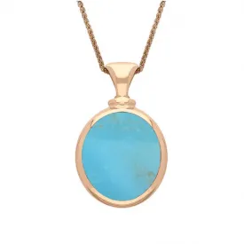 18ct Rose Gold Whitby Jet Turquoise Small Double Sided Oval Fob Necklace