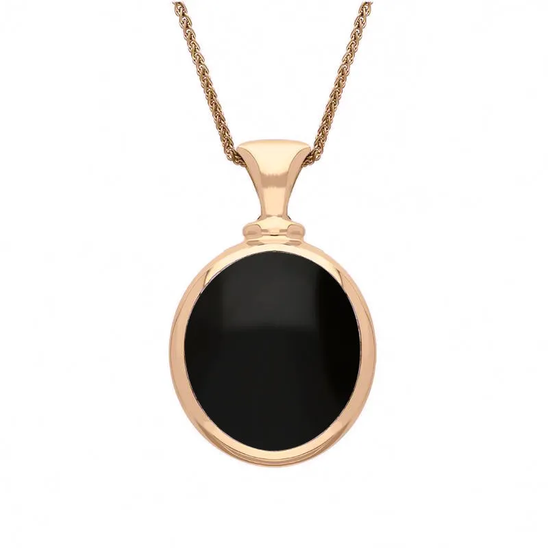18ct Rose Gold Whitby Jet Turquoise Small Double Sided Oval Fob Necklace