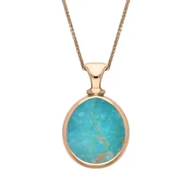 18ct Rose Gold Whitby Jet Turquoise Small Double Sided Pear Fob Necklace