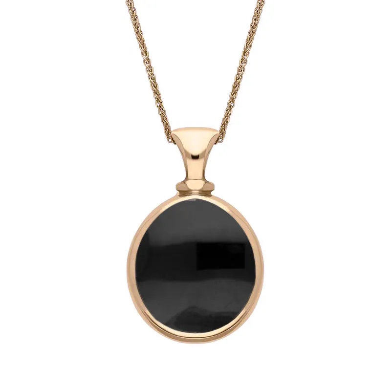 18ct Rose Gold Whitby Jet Turquoise Small Double Sided Pear Fob Necklace