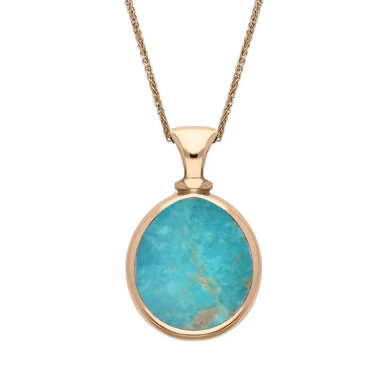 18ct Rose Gold Whitby Jet Turquoise Small Double Sided Pear Fob Necklace