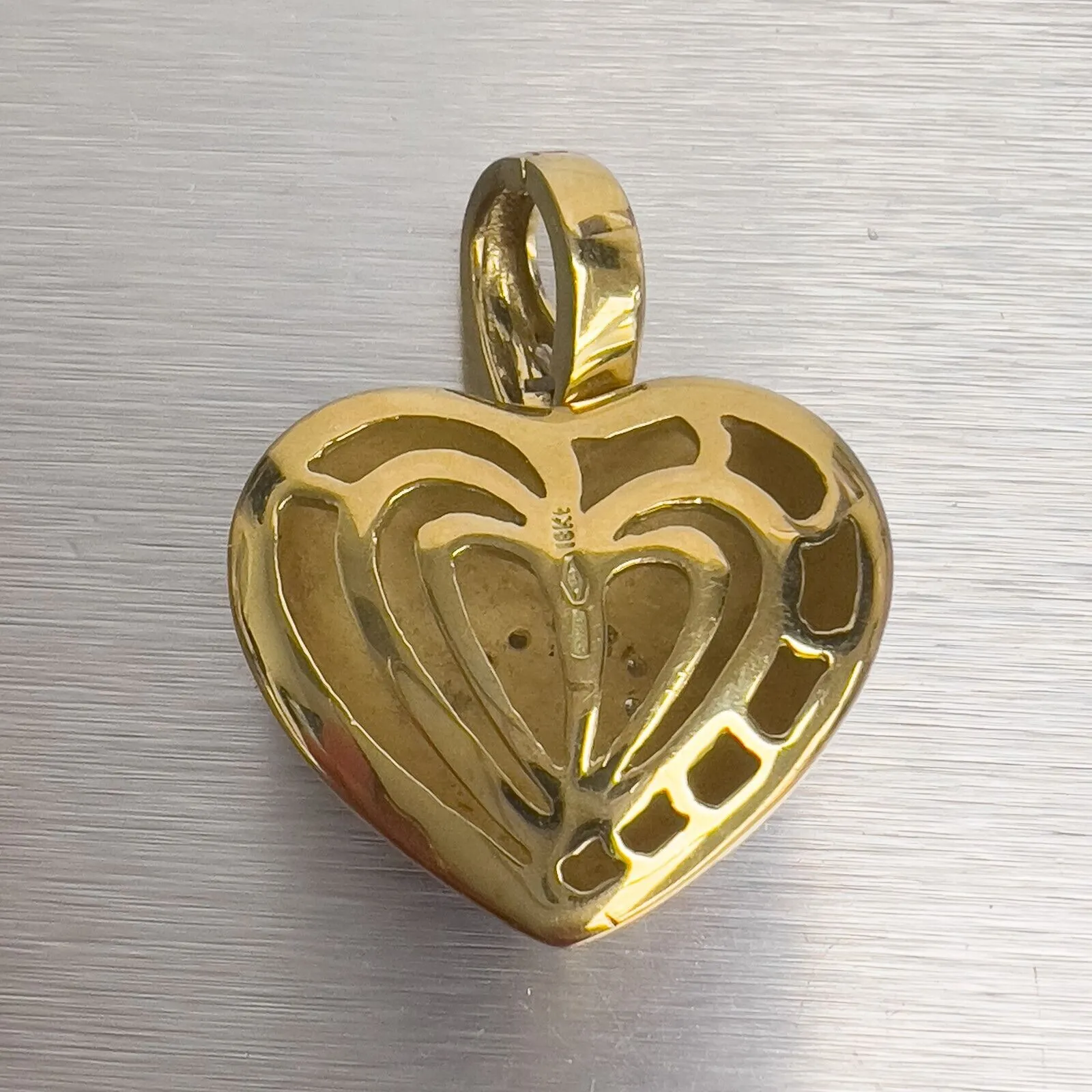 18k Yellow Gold Diamond & Enamel Puffy Heart Enhancer Pendant 0.05ctw 15.5g