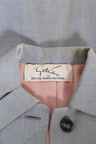 1940's Gilbert Adrian Light Blue Gabardine Asymmetric Noir Jacket Suit