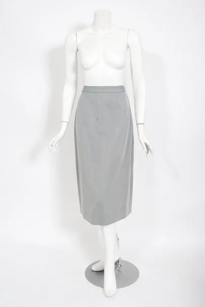 1940's Gilbert Adrian Light Blue Gabardine Asymmetric Noir Jacket Suit