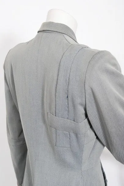 1940's Gilbert Adrian Light Blue Gabardine Asymmetric Noir Jacket Suit