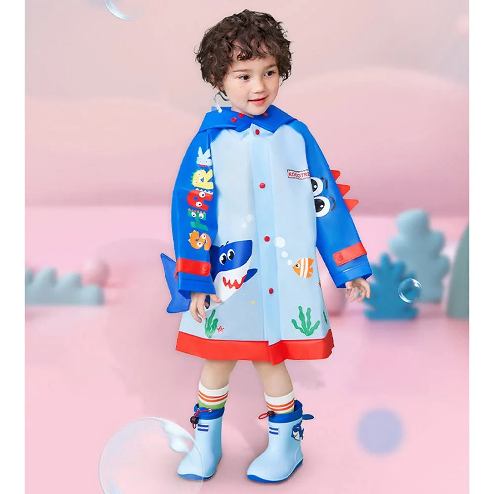 3d Applique Blue Shark Sleeves, Kids Raincoat