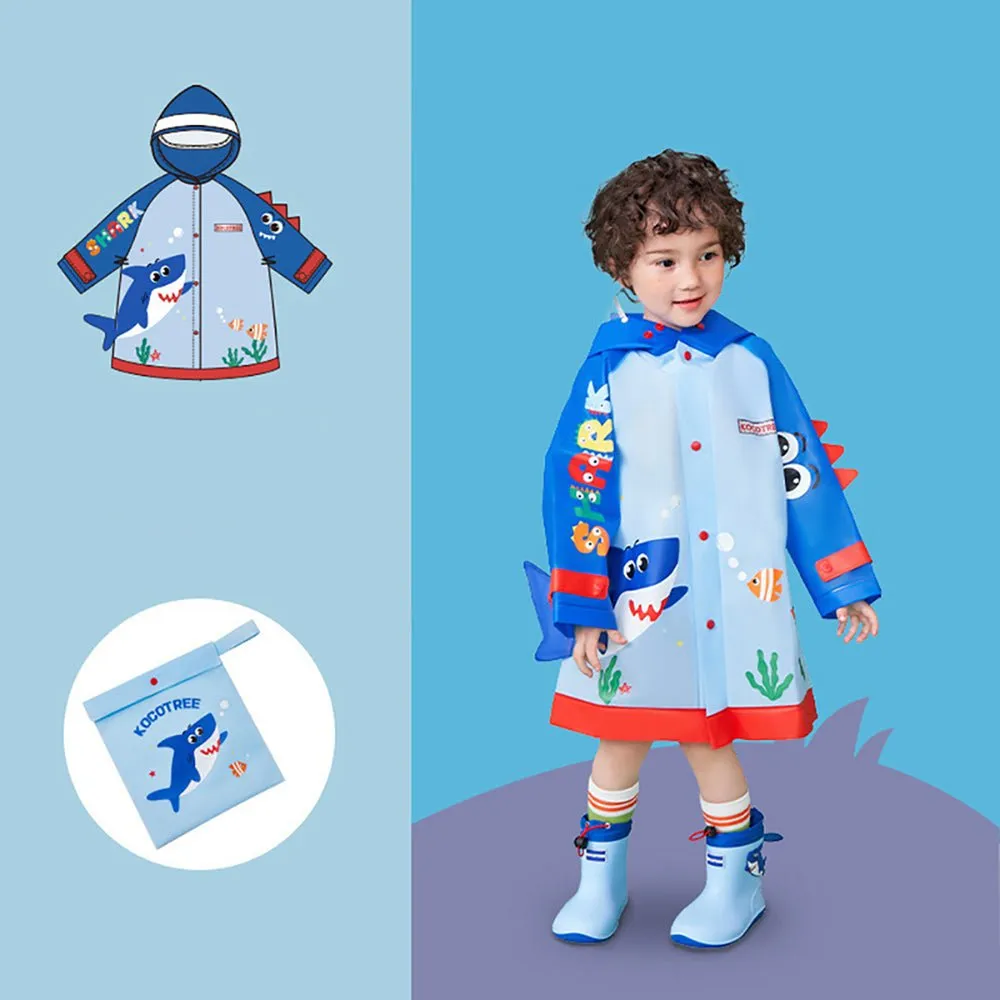 3d Applique Blue Shark Sleeves, Kids Raincoat