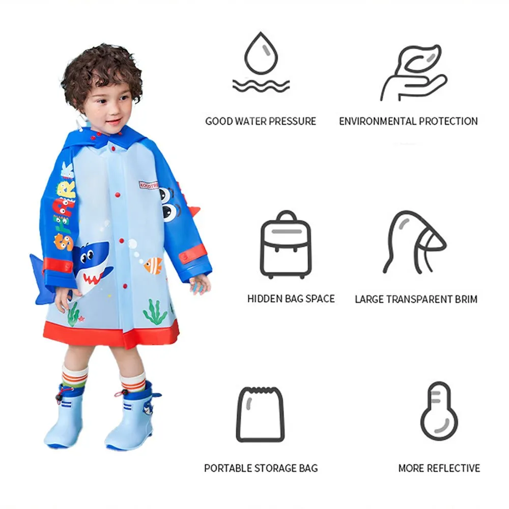 3d Applique Blue Shark Sleeves, Kids Raincoat