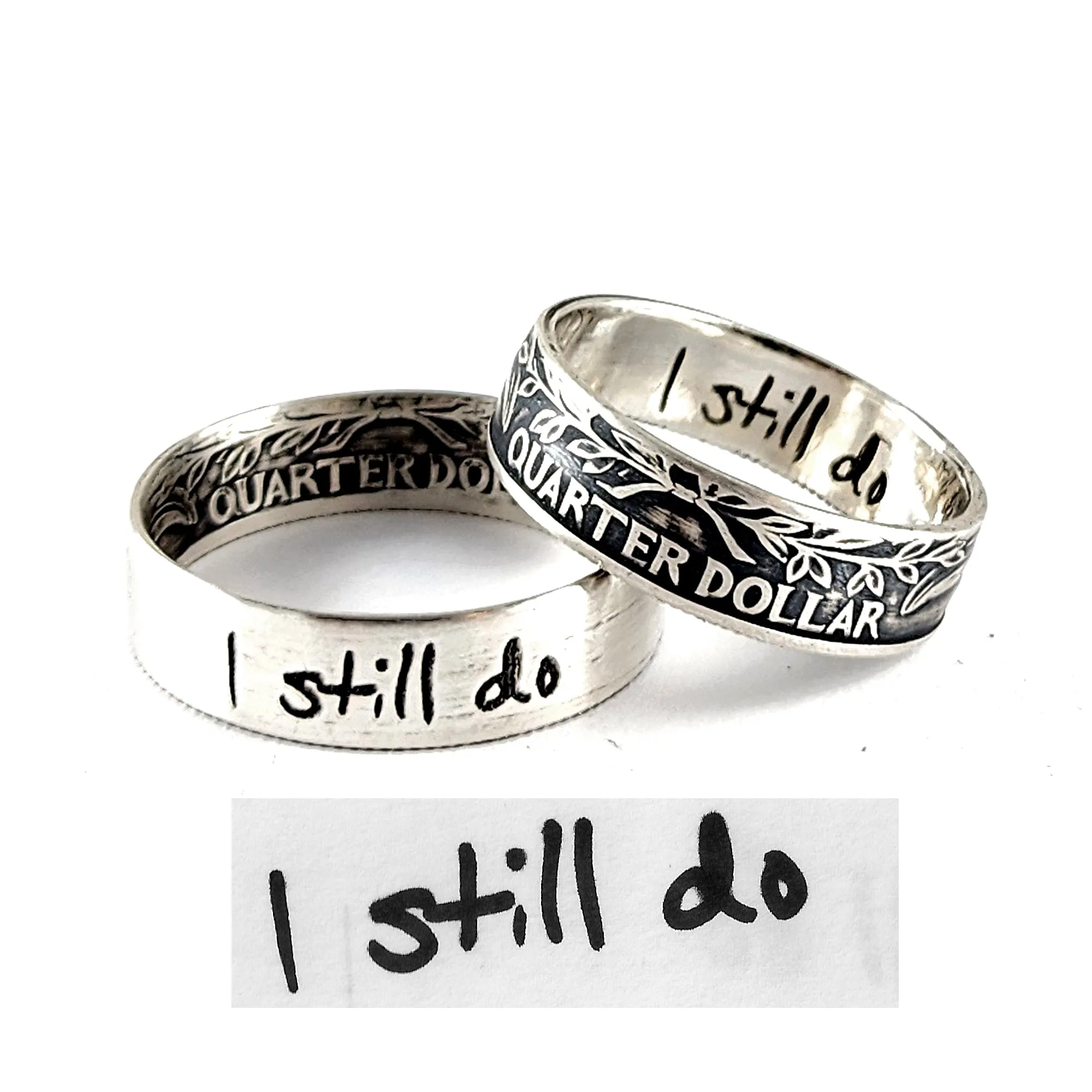 90% Silver Custom Engraved with Actual Handwriting Quarter Ring - 25th Anniversary Gift