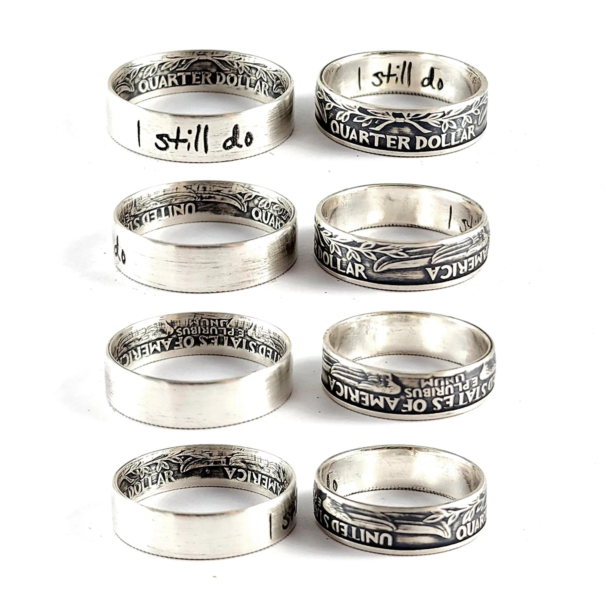 90% Silver Custom Engraved with Actual Handwriting Quarter Ring - 25th Anniversary Gift