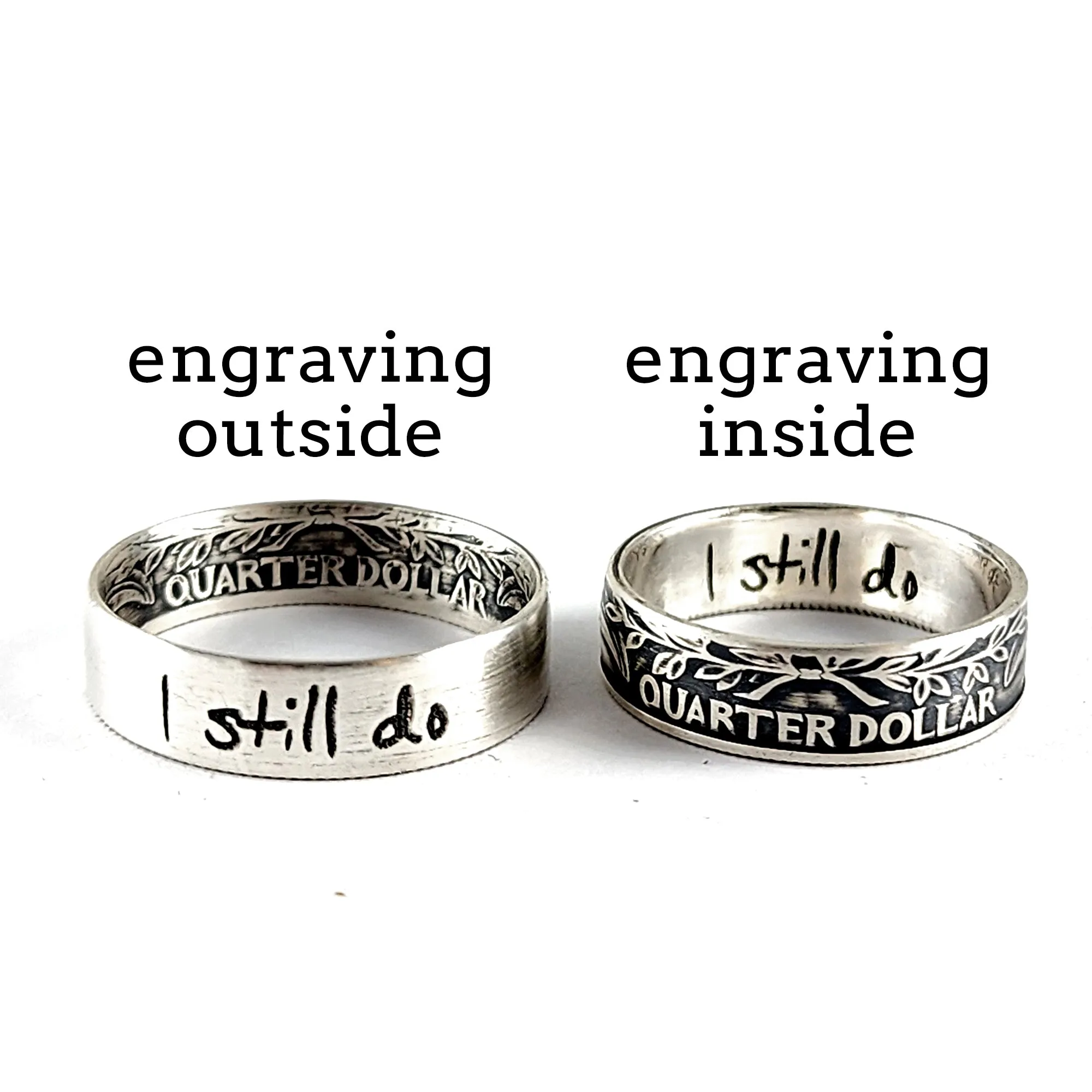 90% Silver Custom Engraved with Actual Handwriting Quarter Ring - 25th Anniversary Gift
