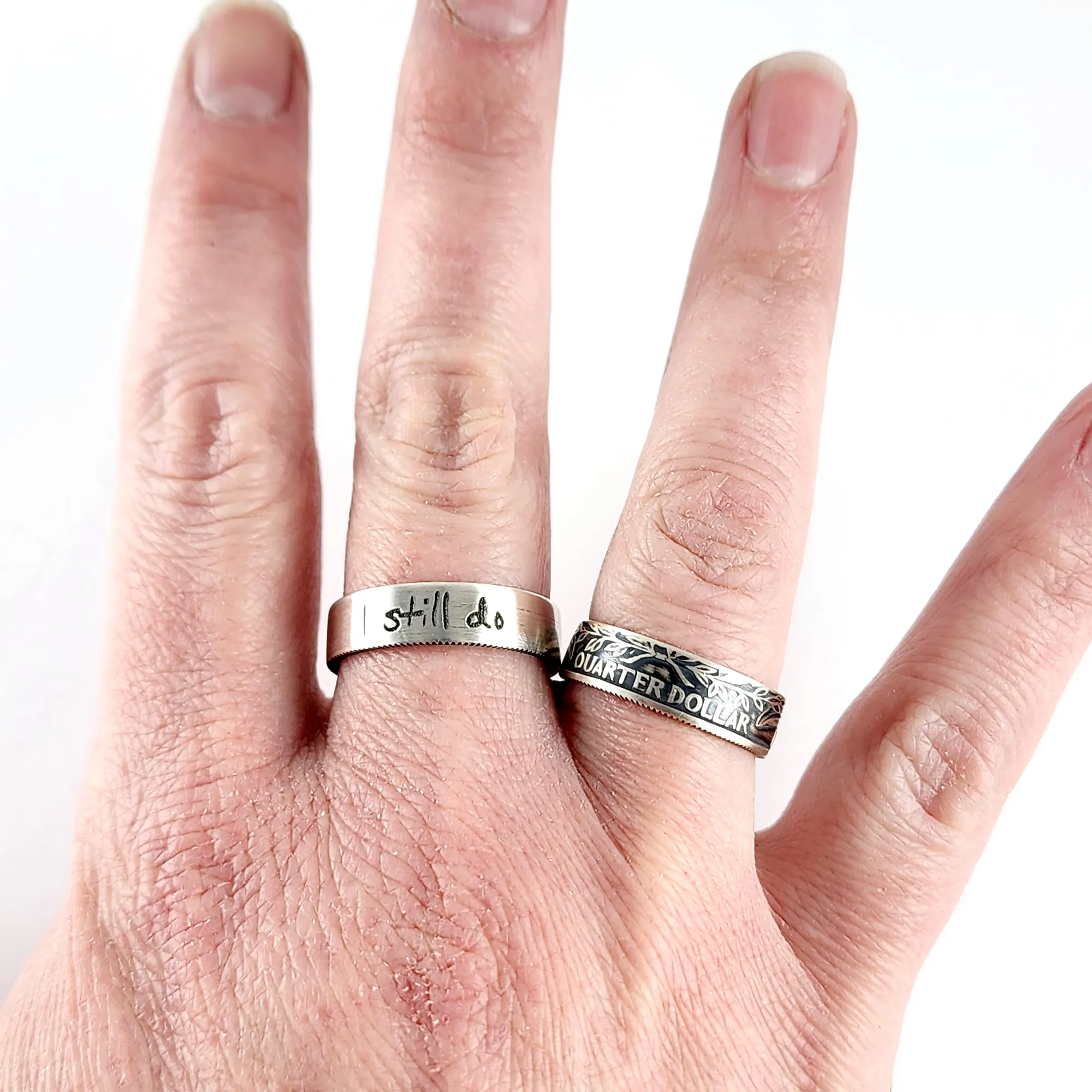 90% Silver Custom Engraved with Actual Handwriting Quarter Ring - 25th Anniversary Gift