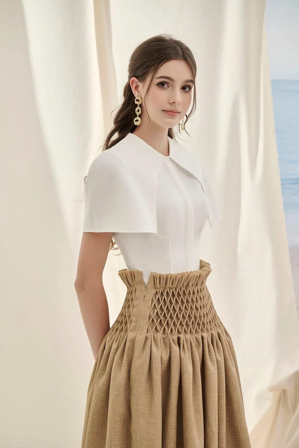 Alice Bertha Bodycon Cape Shoulder Polycotton Shirt