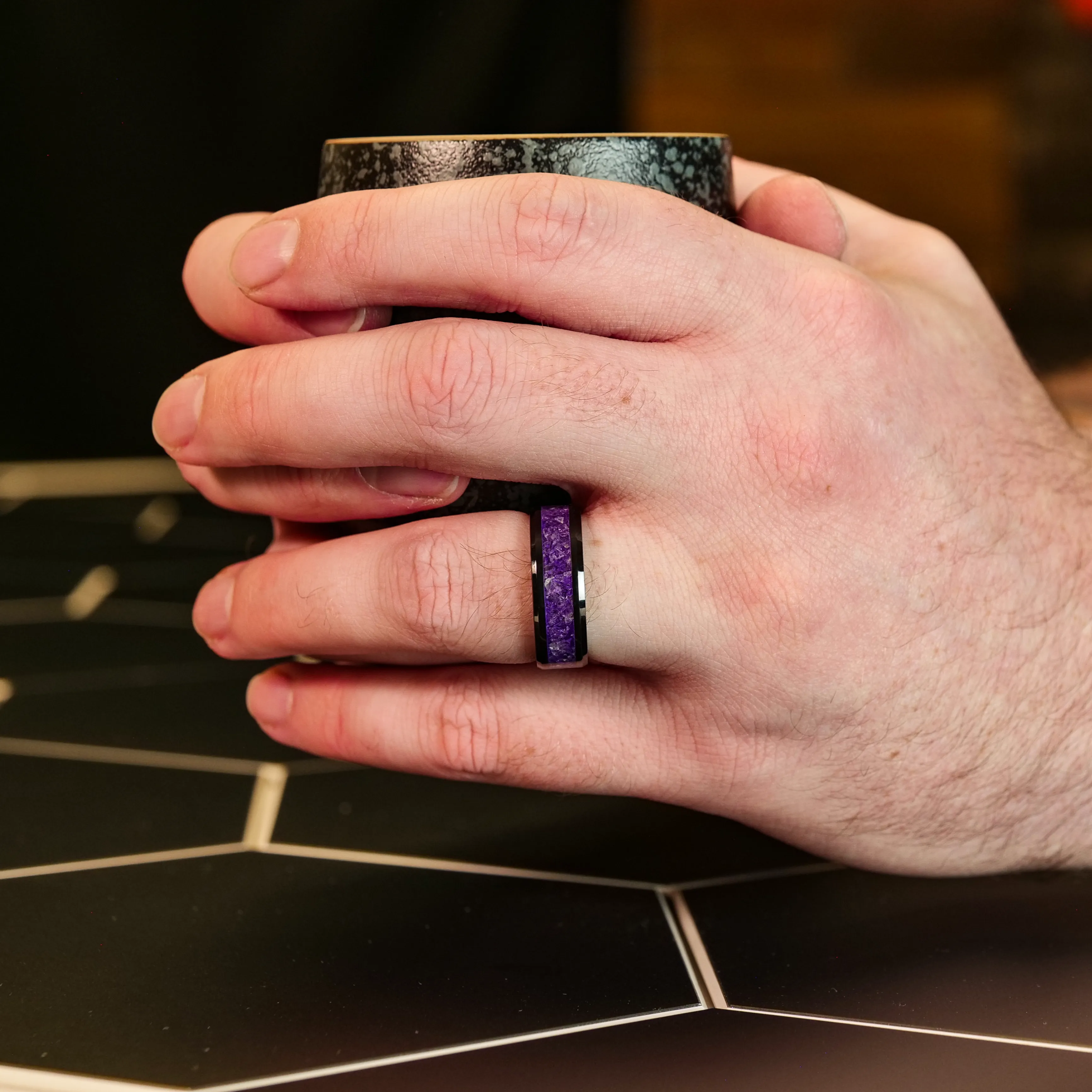 Amethyst Glowstone Ring on Black Ceramic