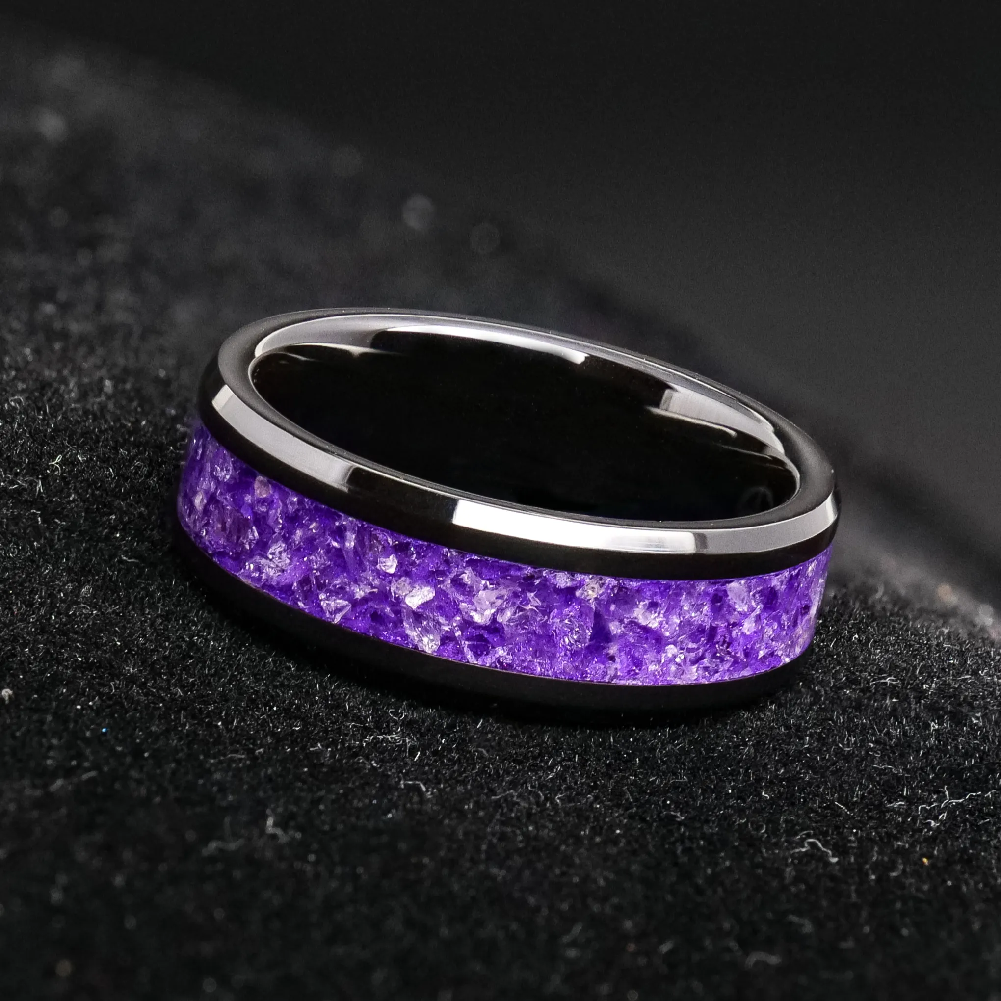 Amethyst Glowstone Ring on Black Ceramic