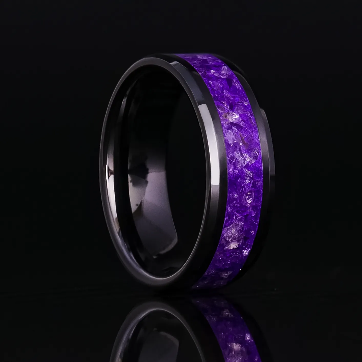 Amethyst Glowstone Ring on Black Ceramic