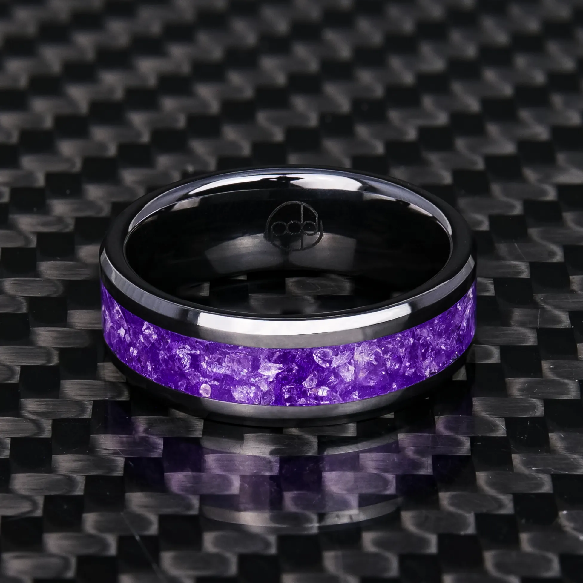 Amethyst Glowstone Ring on Black Ceramic