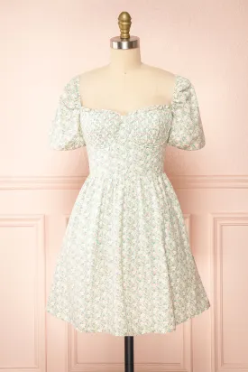 Annie | Short Floral Dress w/ Puff Sleeves