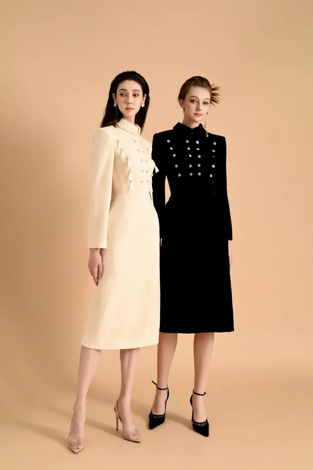 Atkins Cape Collared Neck Velvet Midi Dress