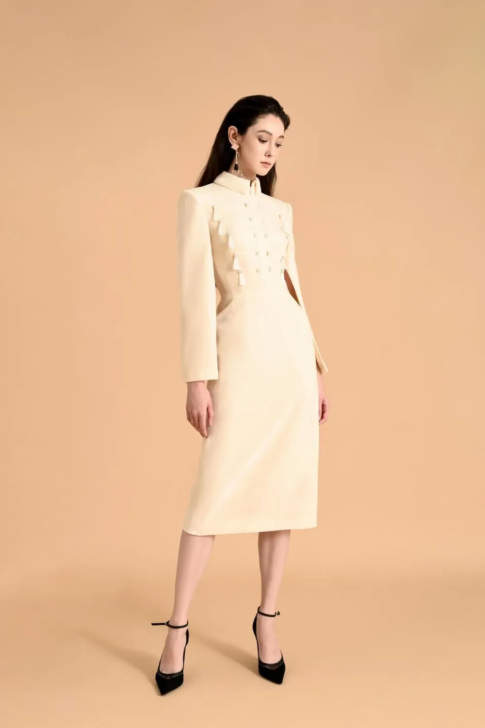 Atkins Cape Collared Neck Velvet Midi Dress