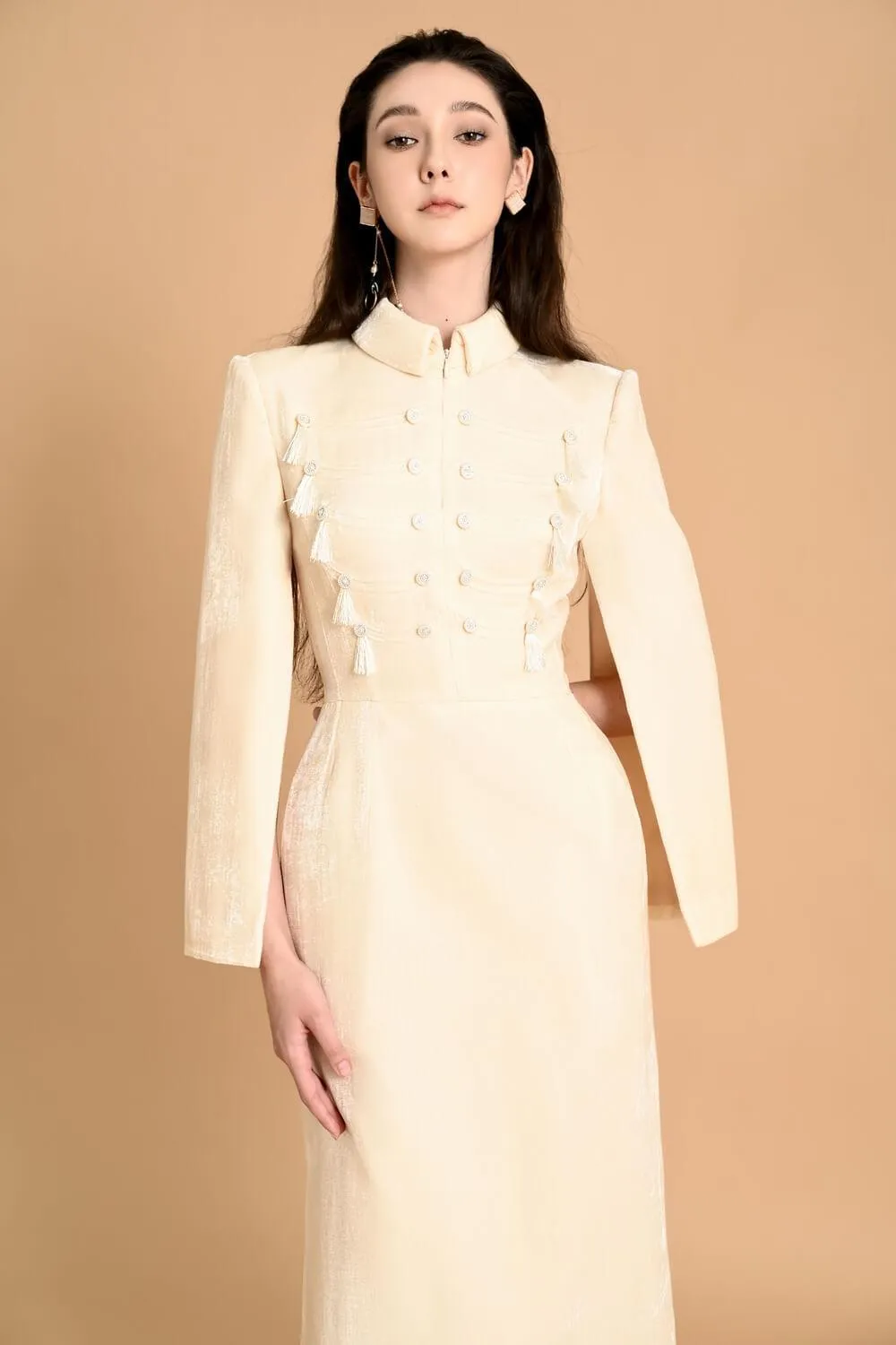 Atkins Cape Collared Neck Velvet Midi Dress