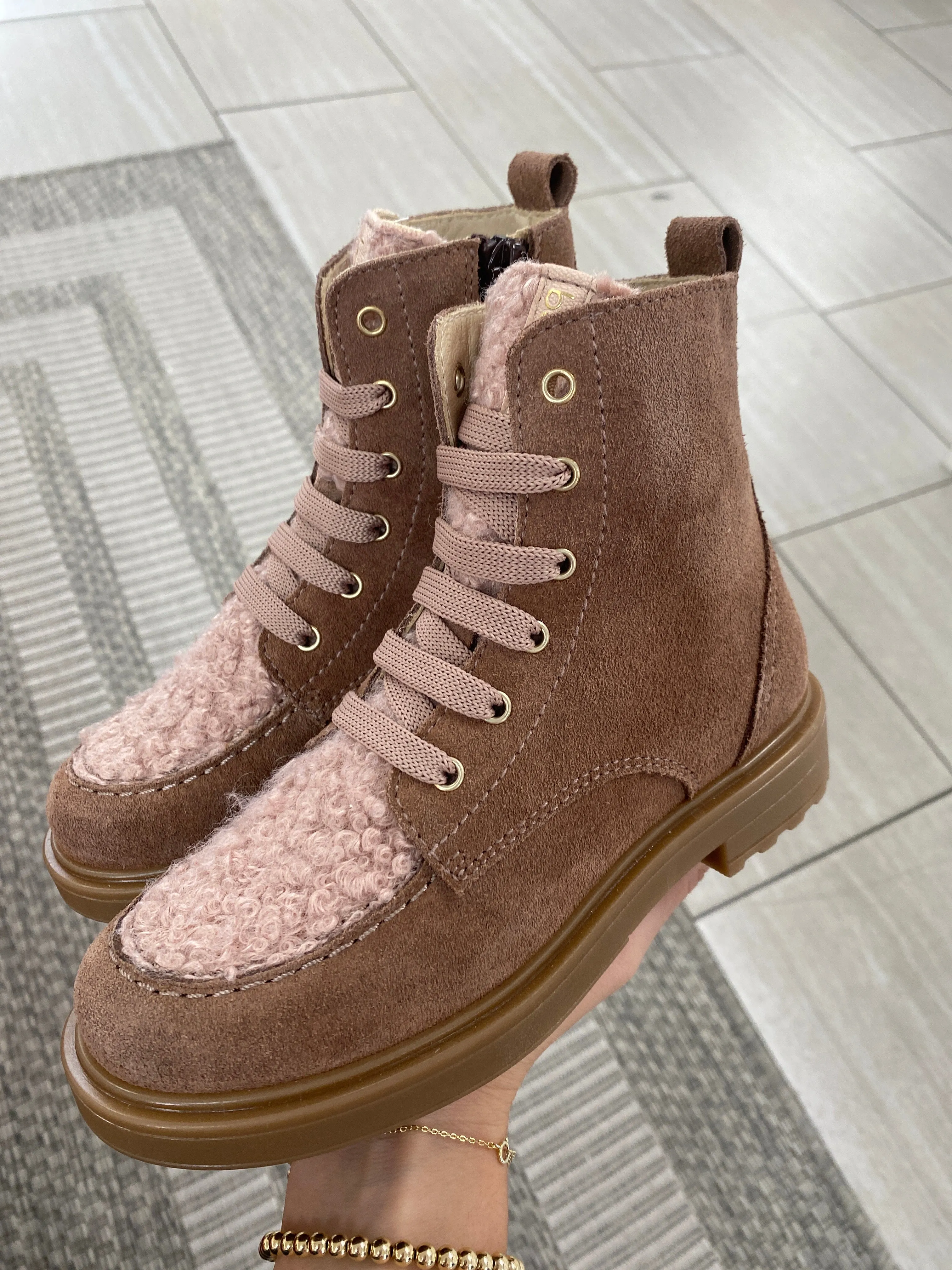 Beberlis Rose Suede Shearling Combat Boot