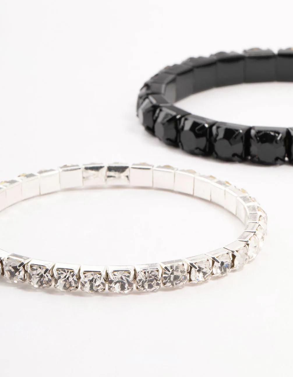 Black & Rhodium Plaited Stretch Bracelet 3- Pack