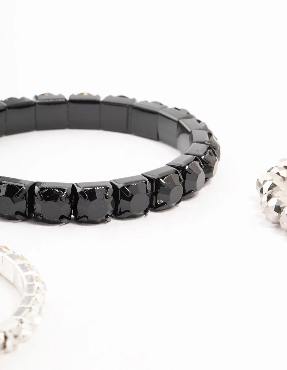 Black & Rhodium Plaited Stretch Bracelet 3- Pack