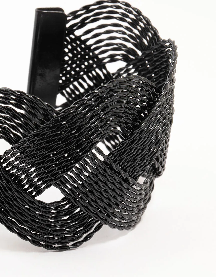 Black Coated Crossover Twisted Wrist Cuff