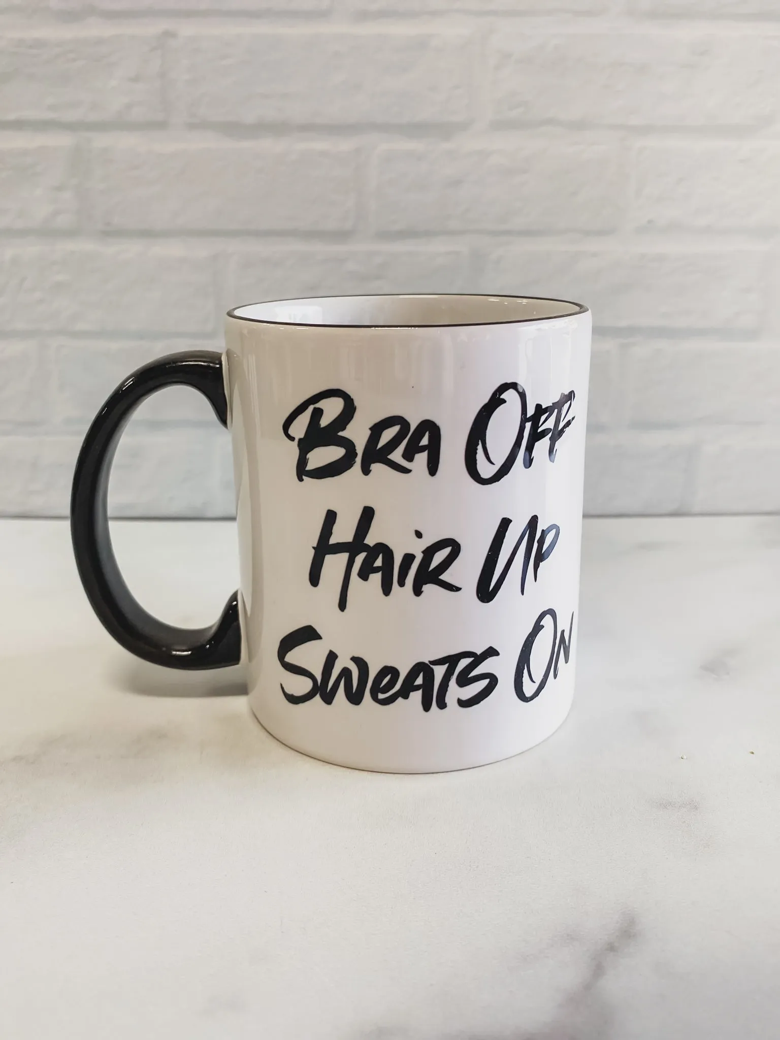 Bra Off Hair Up Sweats On Mug