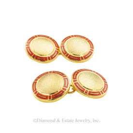Bvlgari Red Enamel Yellow Gold Cufflinks
