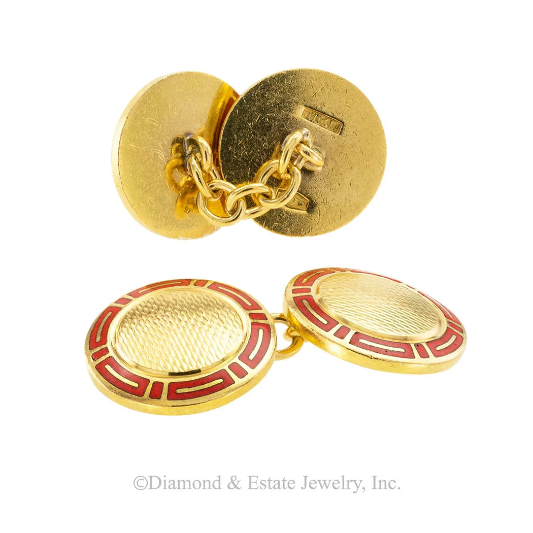 Bvlgari Red Enamel Yellow Gold Cufflinks