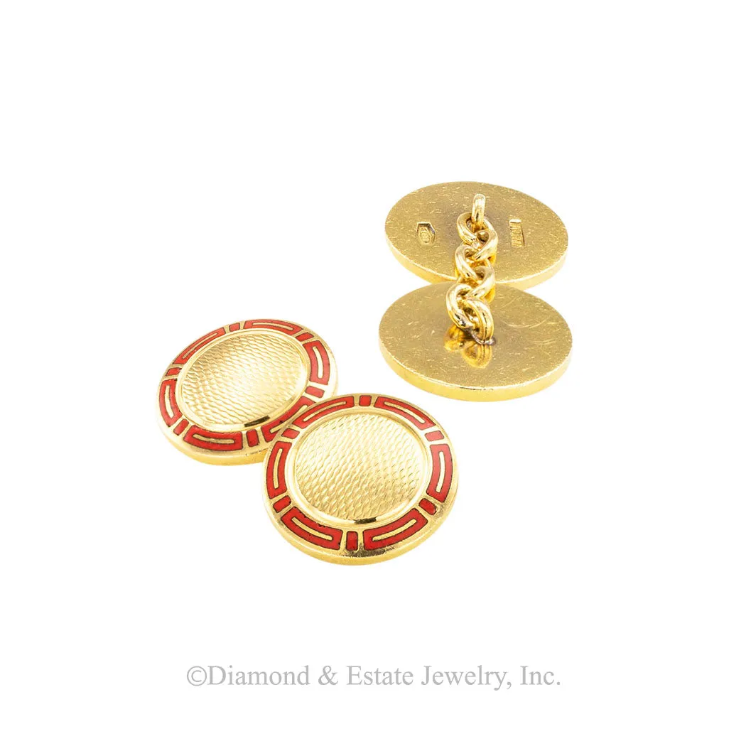 Bvlgari Red Enamel Yellow Gold Cufflinks
