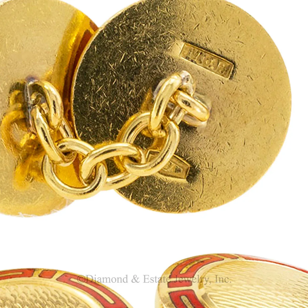 Bvlgari Red Enamel Yellow Gold Cufflinks