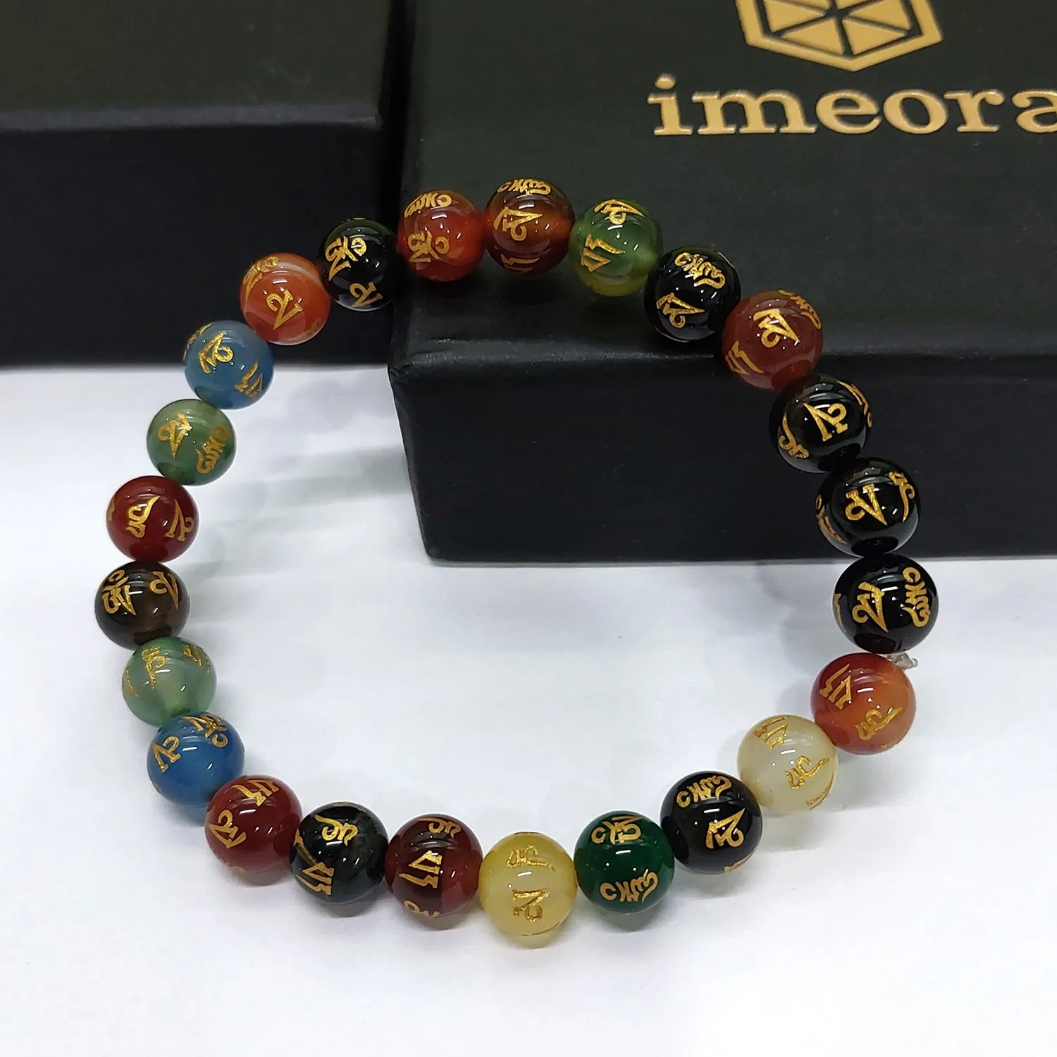 Certified Om Mani Padme Hum Multi Onyx 8mm Natural Stone Bracelet