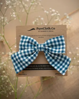 Checked Bow Hairclips - Blue