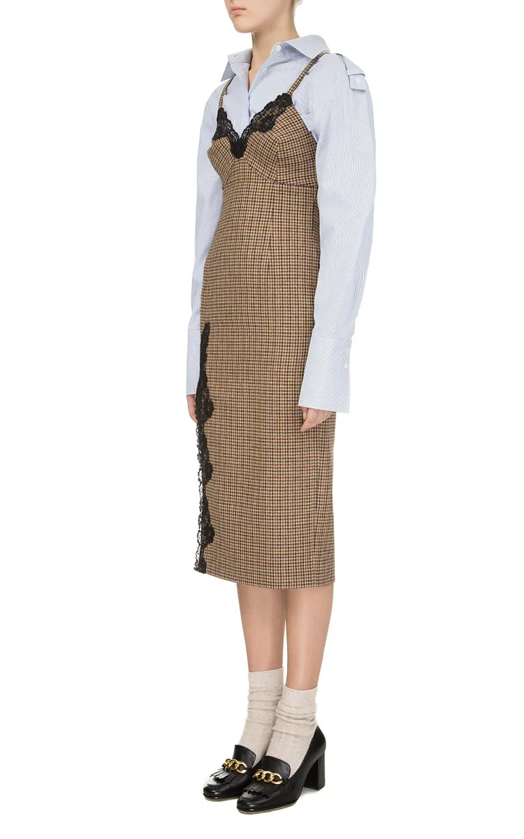 Checked Dress with Black Lace