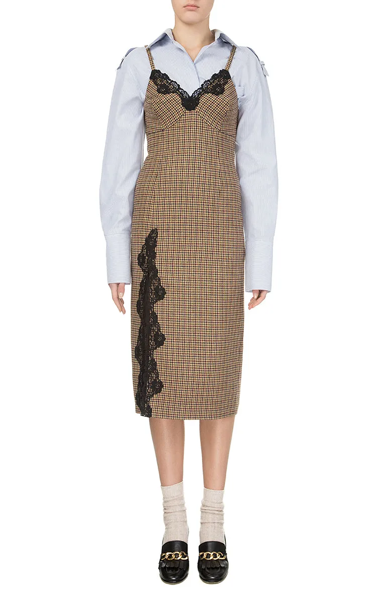 Checked Dress with Black Lace
