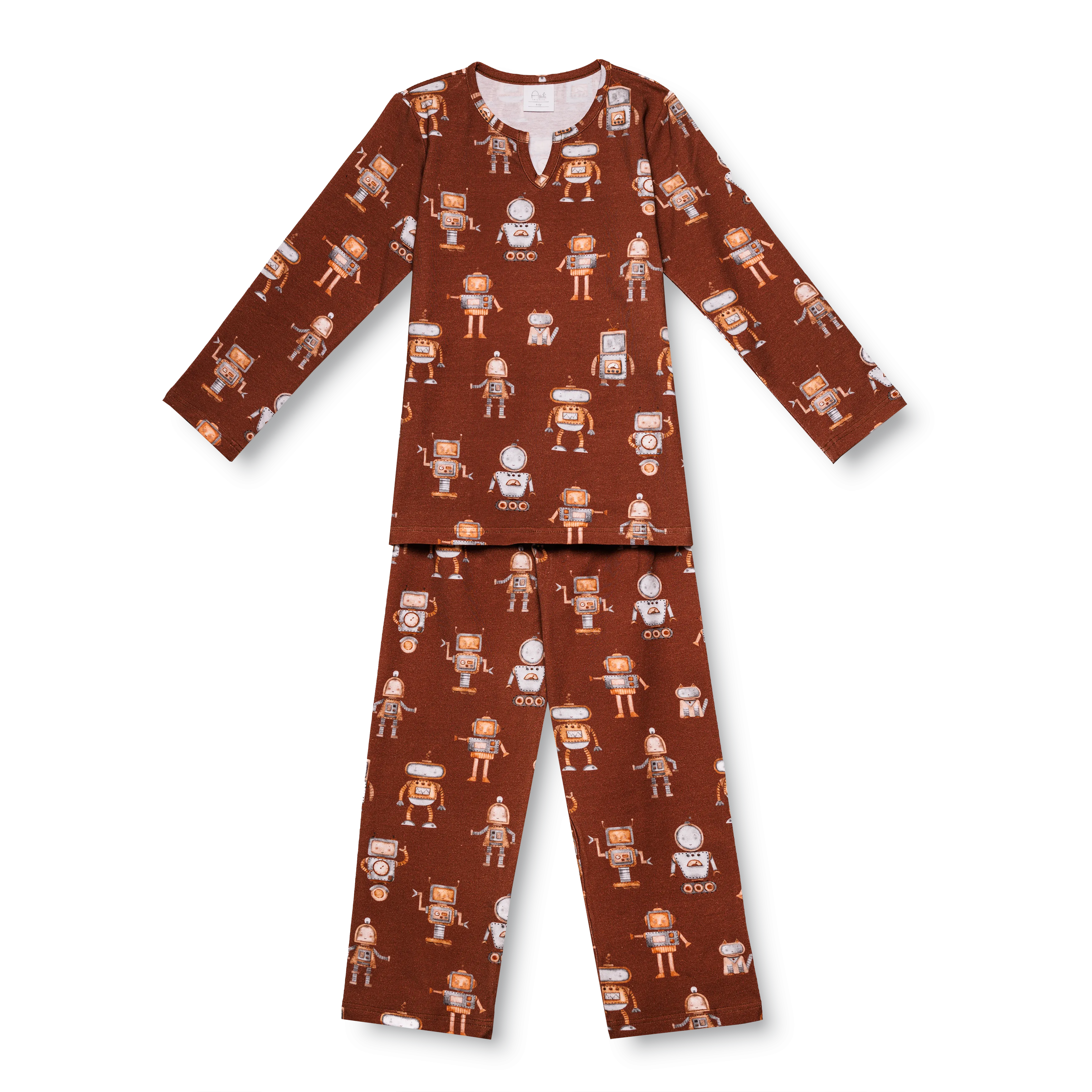 CHRIS - BOYS PYJAMA BROWN ROBOTS