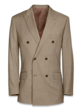 Classic Fit Sharkskin Double Breasted Peak Lapel Suit Jacket - Tan
