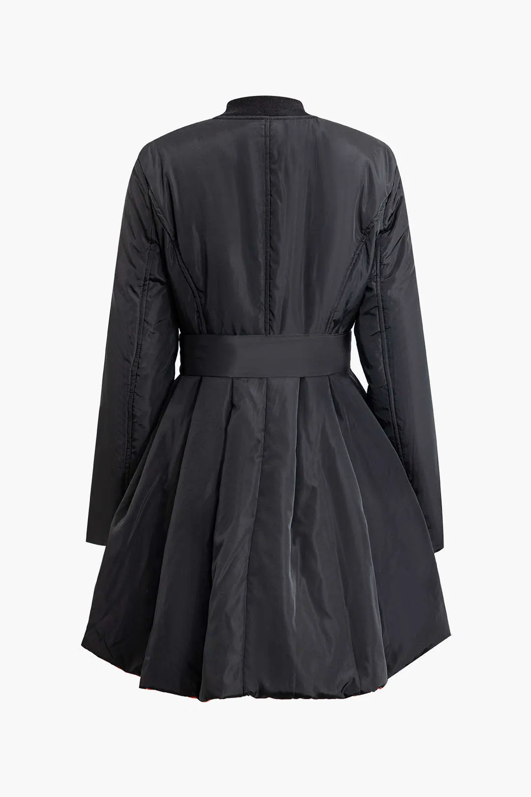 Contrast Belted V-neck Puffer Coat