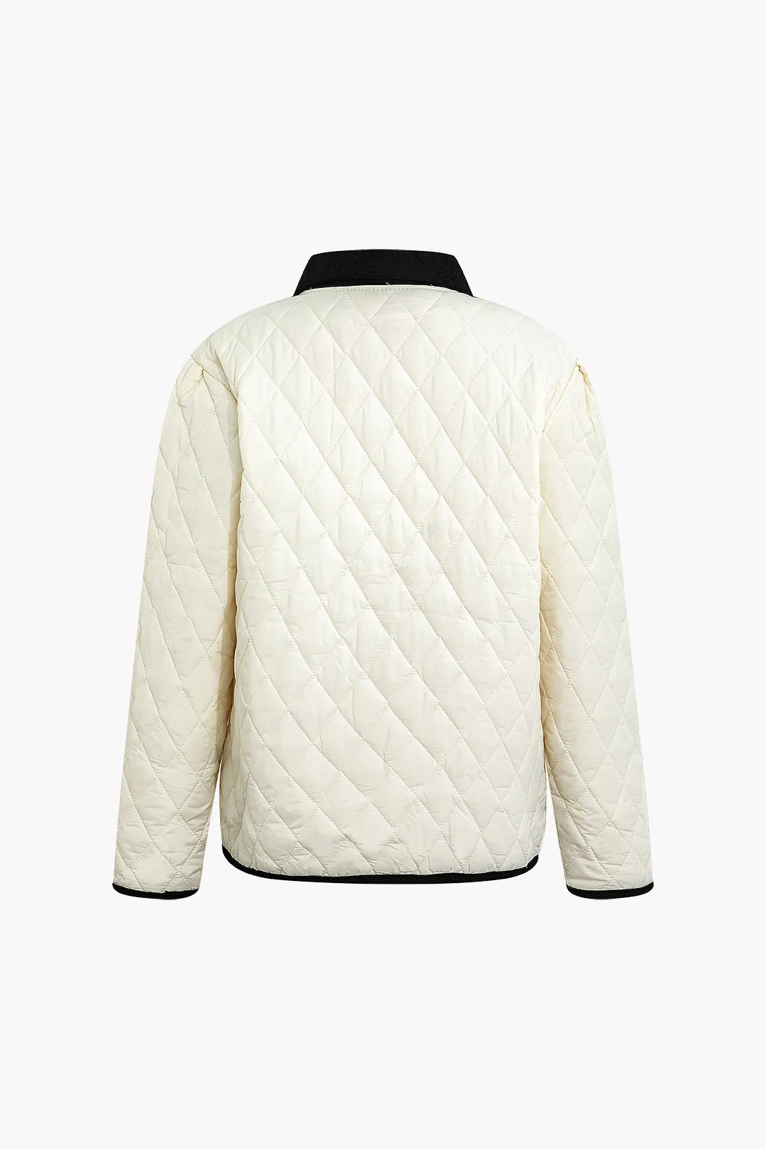 Contrast Trim Diamond Quilted Puffer Jacket