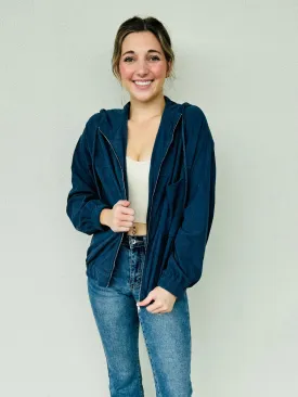 Corduroy Pocketed Zip-Up Hooded Jacket