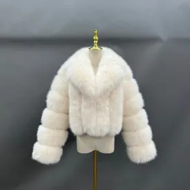 Cream Premium Faux Fur Collared Jacket
