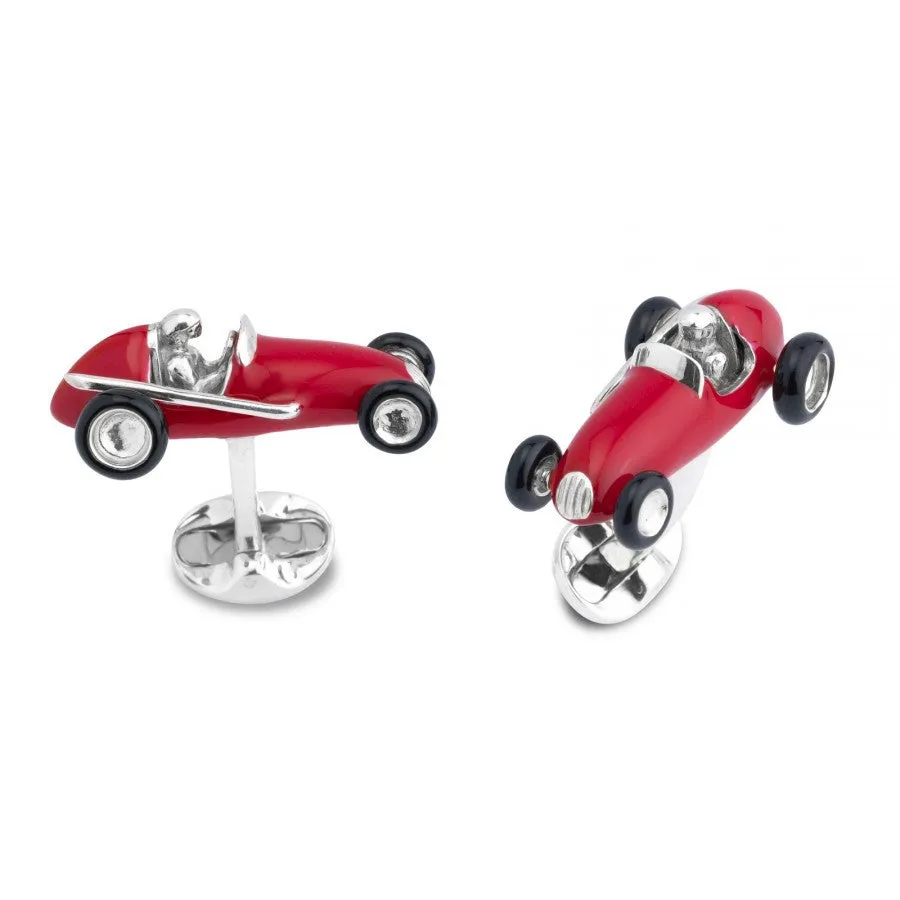 Deakin & Francis Silver Red Racing Car Cufflinks