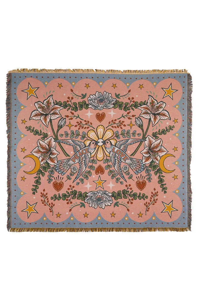 Denim & Bone Blue Lovebirds Woven Cotton Throw